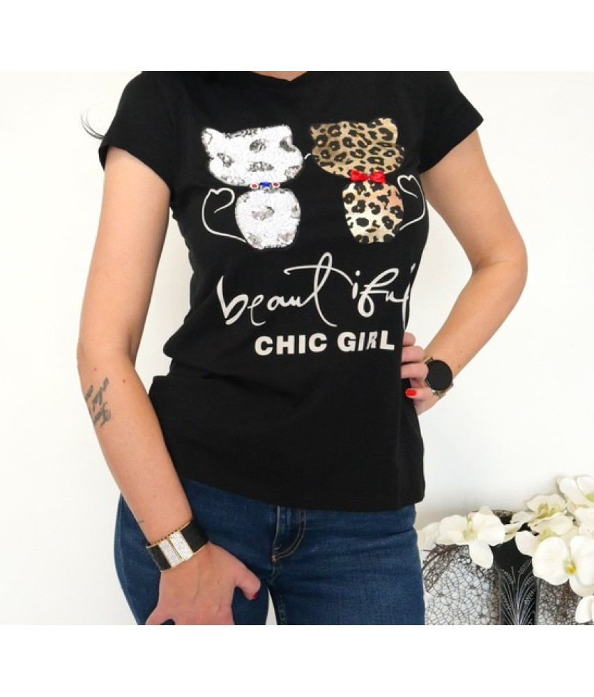 Дамска тениска CHIC GIRL  в черен цвят 