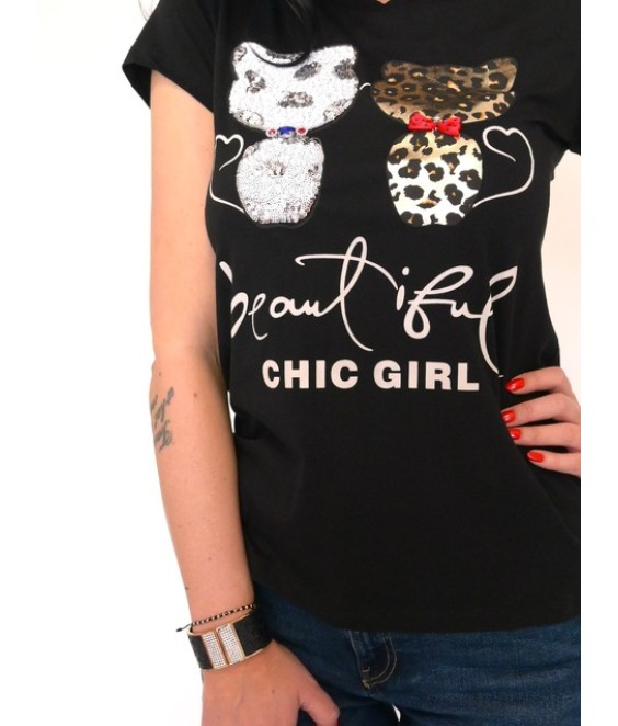 Дамска тениска CHIC GIRL  в черен цвят 