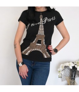 Дамска тениска  I LOVE PARIS в черен цвят 