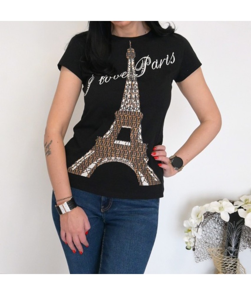 Дамска тениска  I LOVE PARIS в черен цвят 