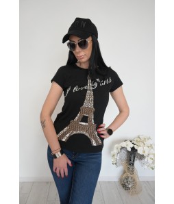 Дамска тениска  I LOVE PARIS в черен цвят 