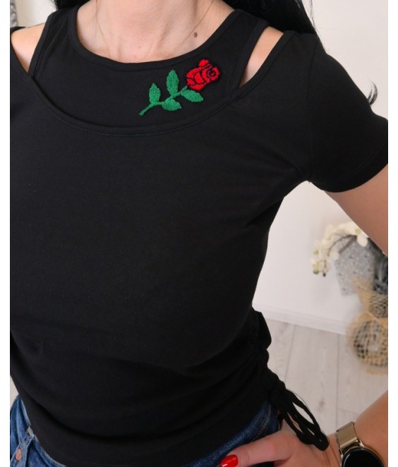 Дамска тениска  ROSE  в черен цвят 