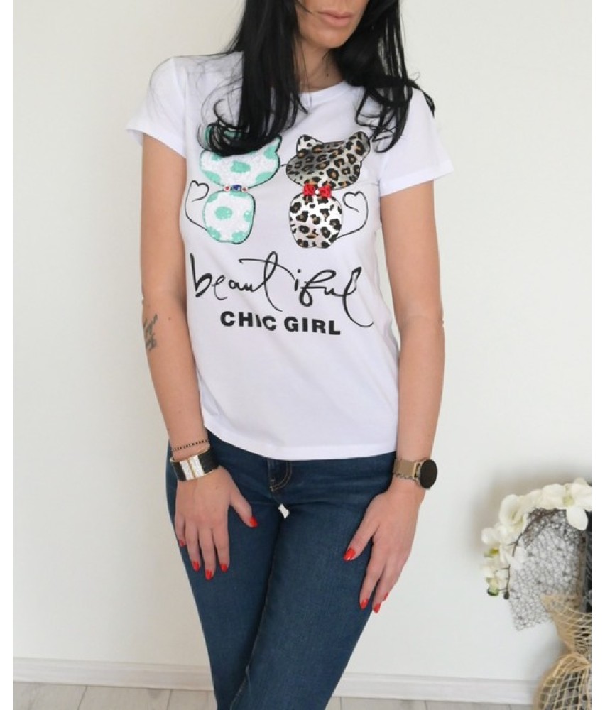 Дамска тениска CHIC GIRL  в бял цвят 