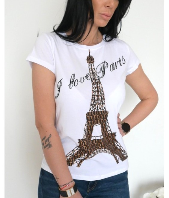 Дамска тениска  I LOVE PARIS в бял цвят 