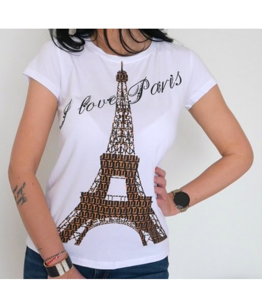 Дамска тениска  I LOVE PARIS в бял цвят 