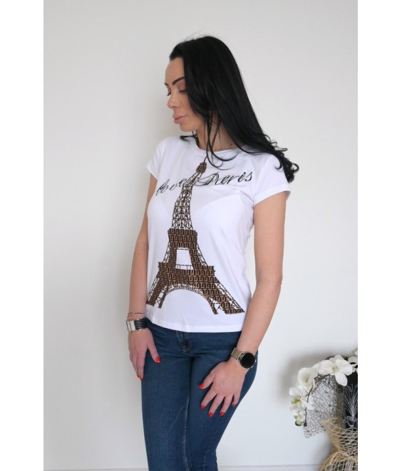 Дамска тениска  I LOVE PARIS в бял цвят 