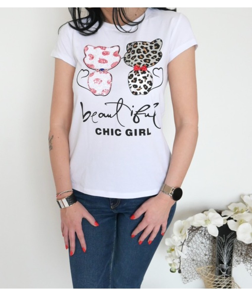 Дамска тениска CHIC GIRL2  в бял цвят 