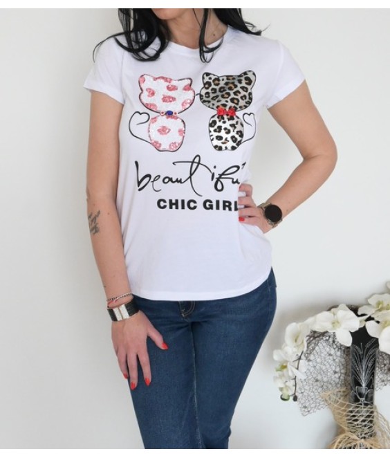 Дамска тениска CHIC GIRL2  в бял цвят 